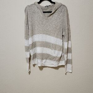 Marled White and Tan V-Neck Relaxed Sweatshirt